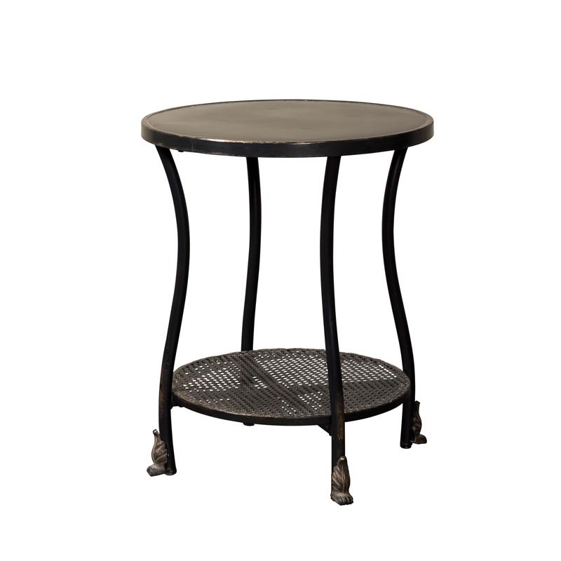 BLACK METAL SIDE TABLE RATTAN PRINT SHELF - CAFE, SIDE TABLES